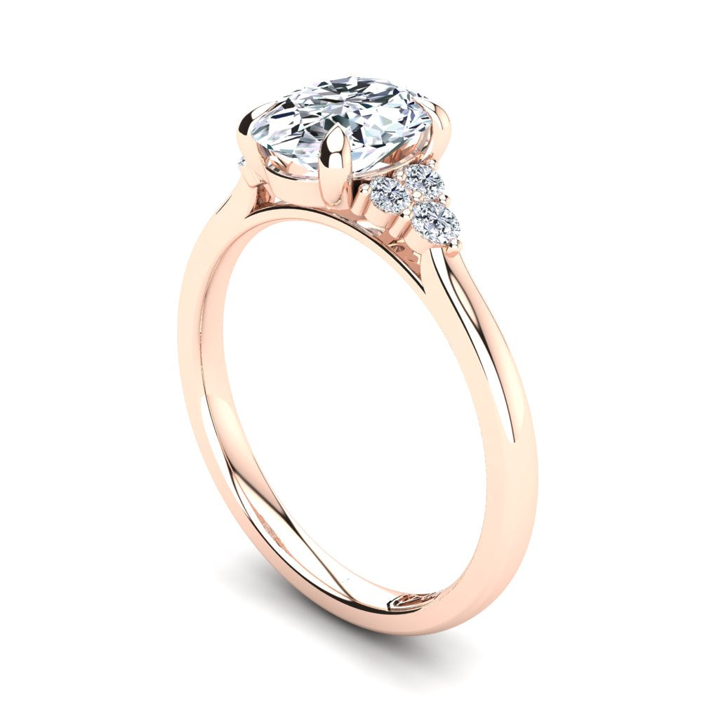 18kt Rose Gold, 4 Claw Solitaire Setting with Cluster Accent Stones