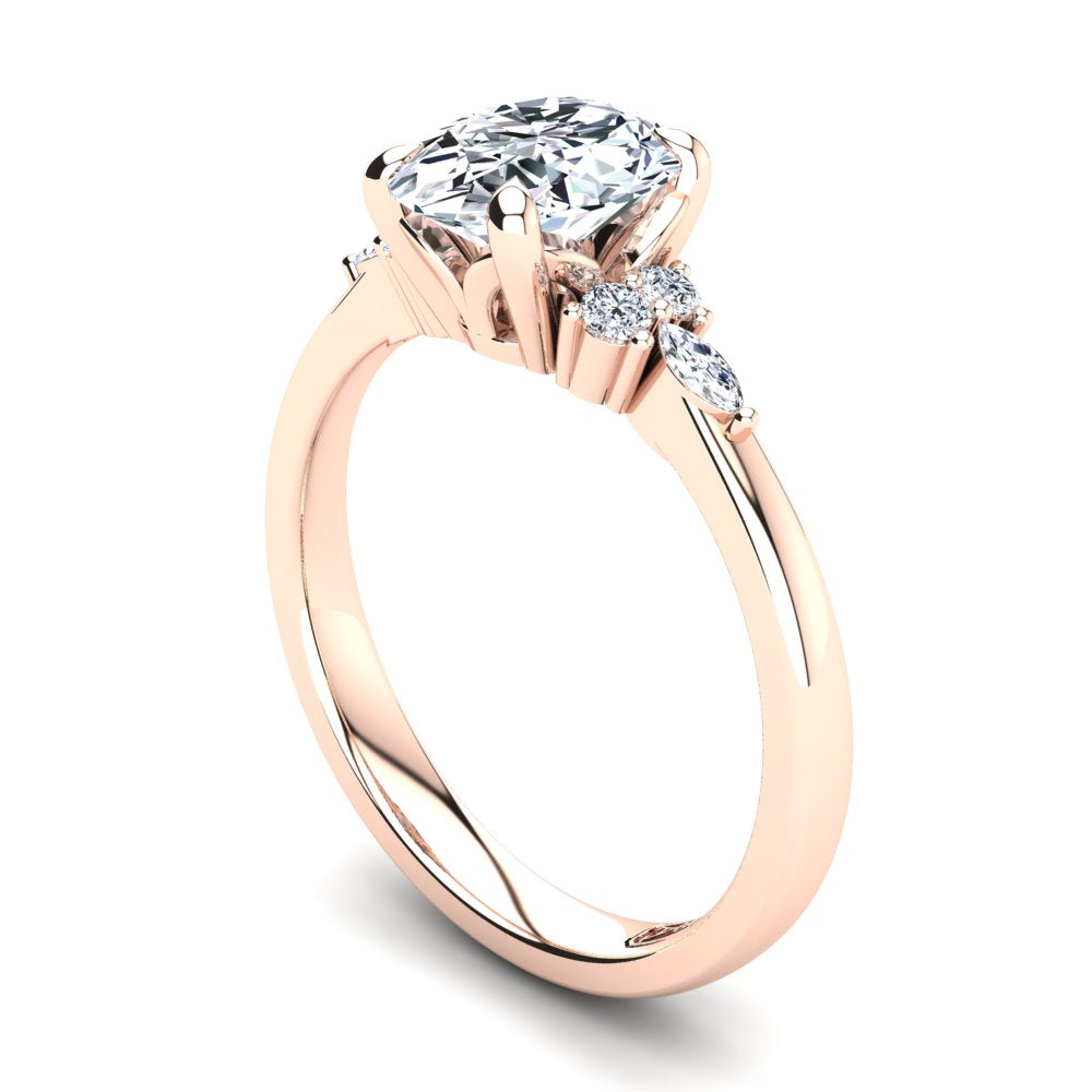 18kt Rose Gold, 4 Claw Solitaire Filigree Basket Setting with Cluster RBC and Marquise Accent Stones
