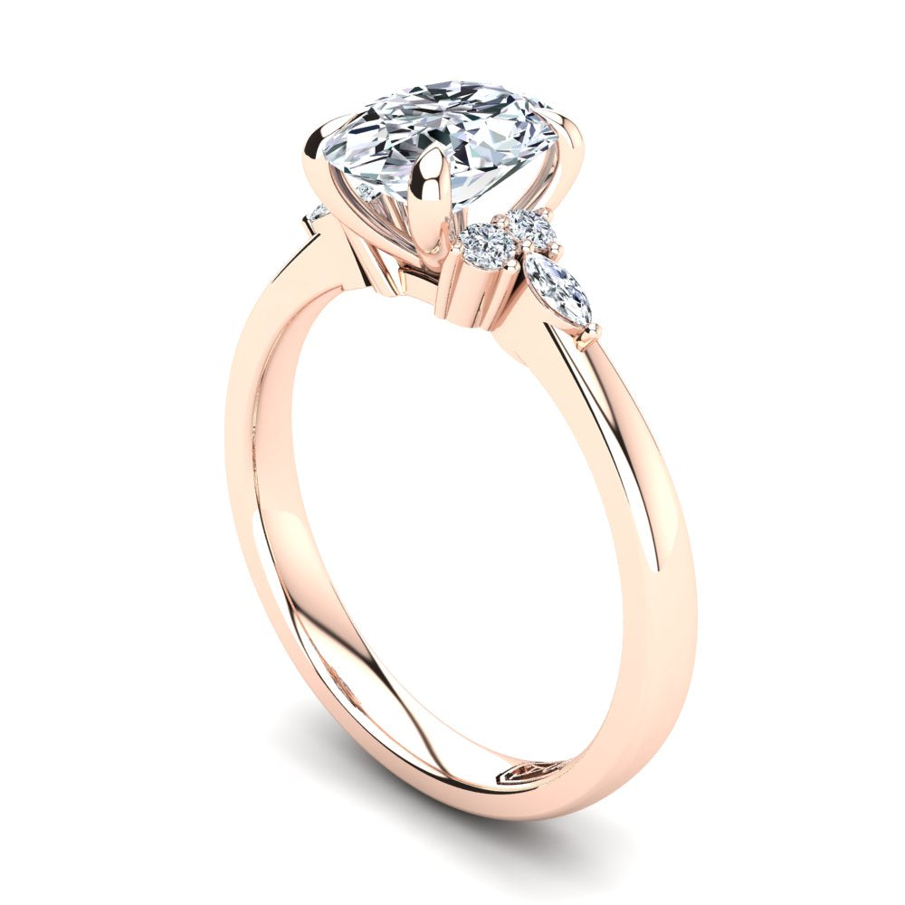 18kt Rose Gold, 4 Claw Solitaire Setting with Cluster RBC and Marquise Accent Stones
