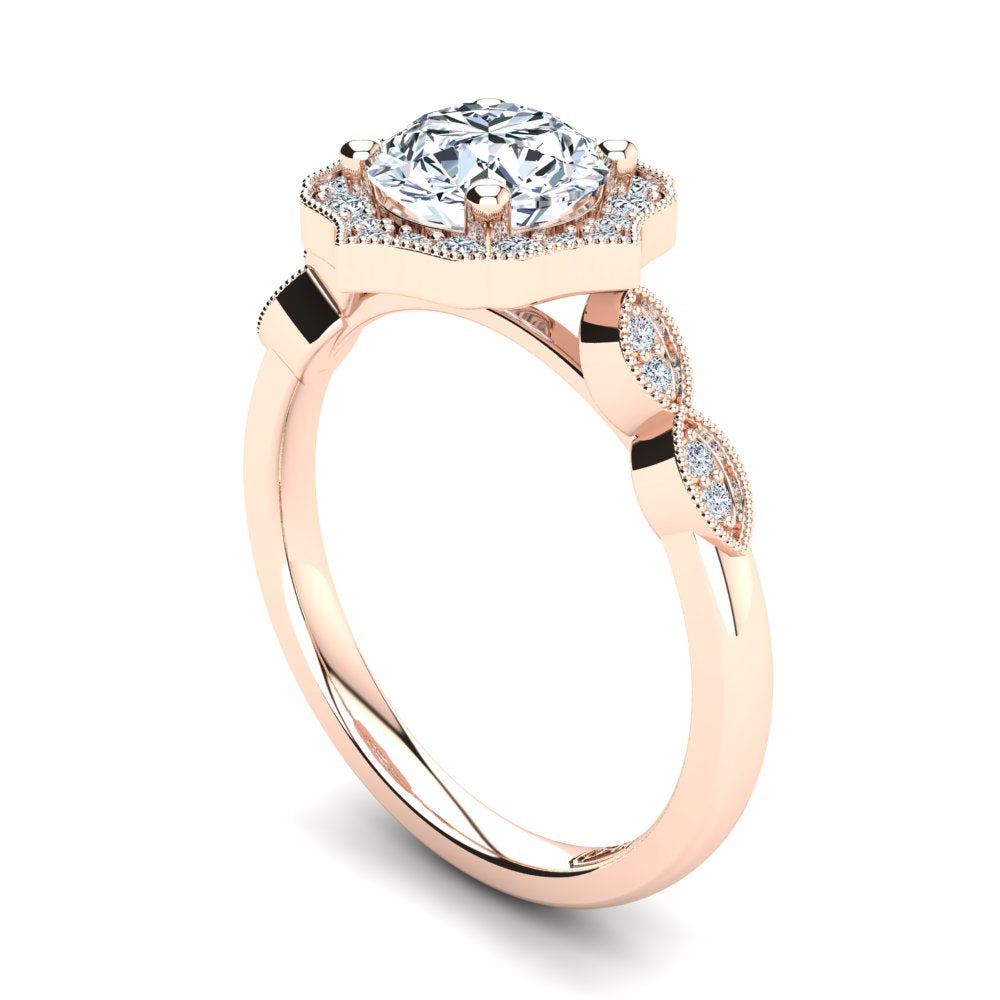 18kt Rose Gold Vintage Solitaire Setting with Halo and Accent Stones