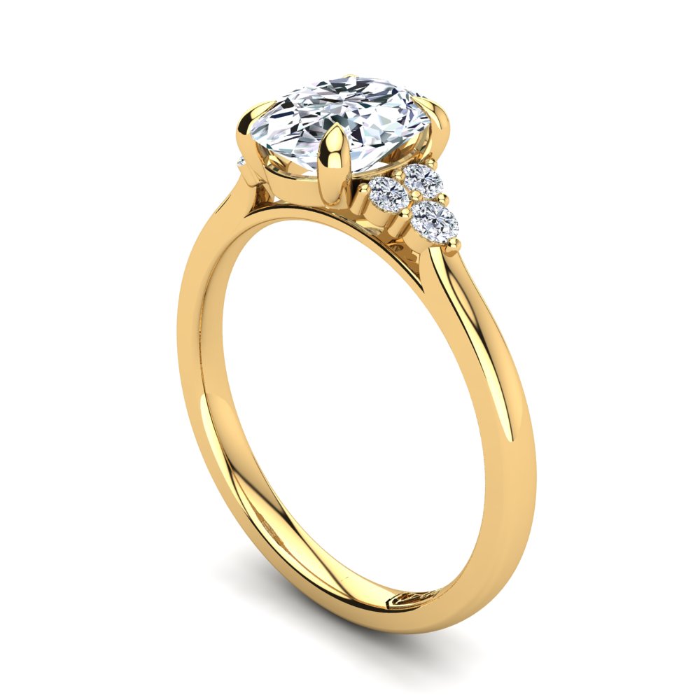 18kt Yellow Gold, 4 Claw Solitaire Setting with Cluster Accent Stones