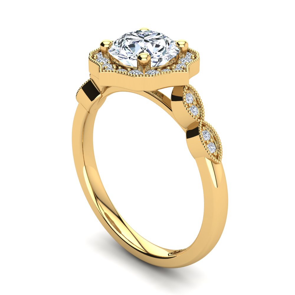 18kt Yellow Gold Vintage Solitaire Setting with Halo and Accent Stones