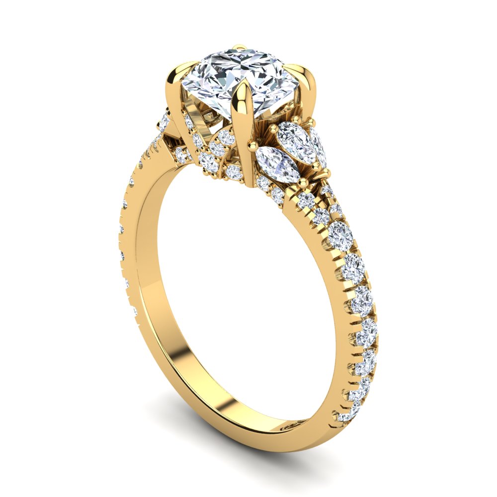 18kt Yellow Gold Solitaire with Split Band and Pear Marquise and RBC Accent Stones