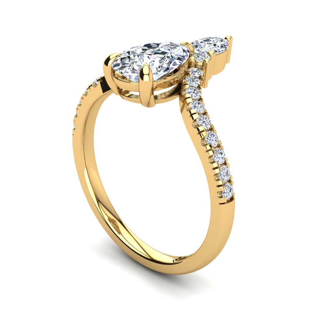 18kt Yellow Gold Dual Stone Pear with Accent Stones U-Shape Setting