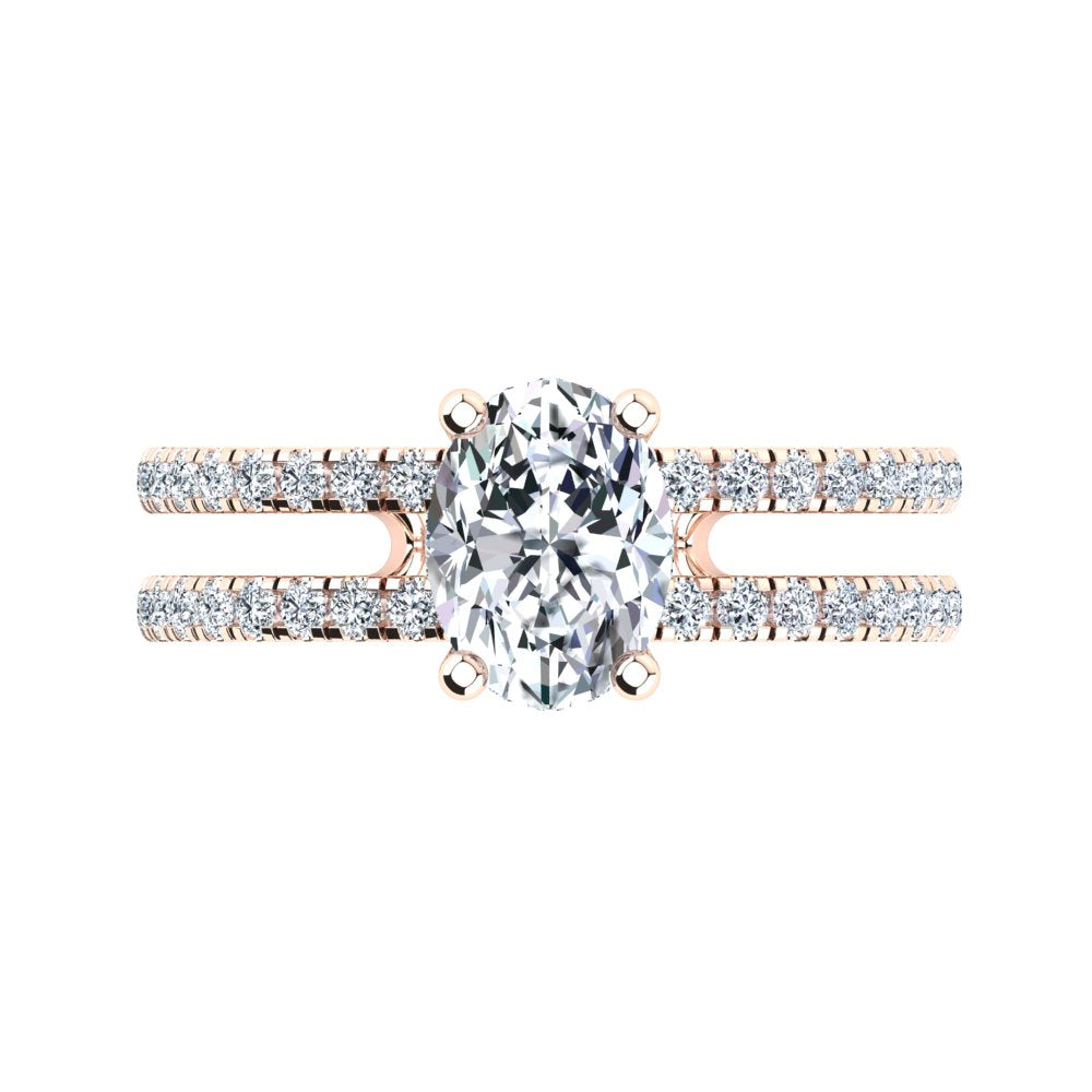 18kt Rose Gold, Solitaire Hidden Halo Setting, Dual Band with Scallop Setting Accent Stones