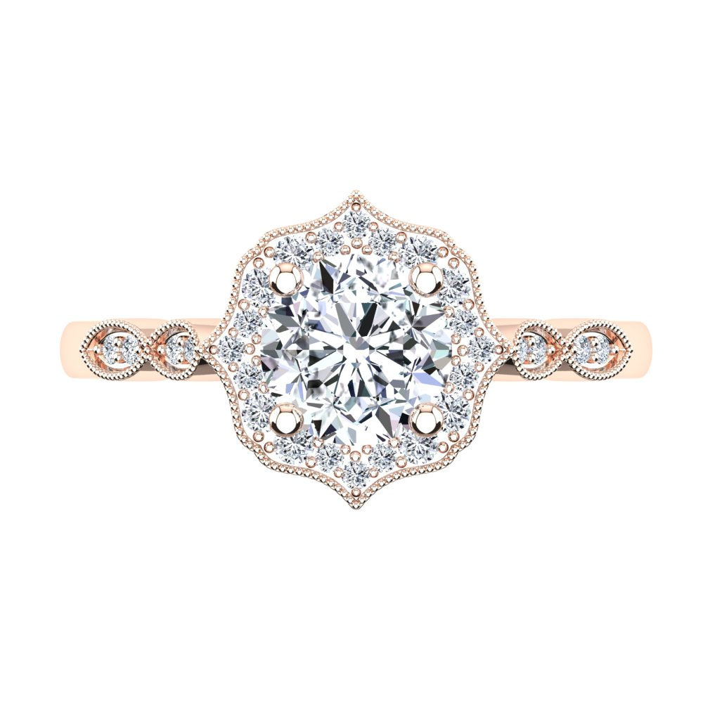 18kt Rose Gold Vintage Solitaire Setting with Halo and Accent Stones