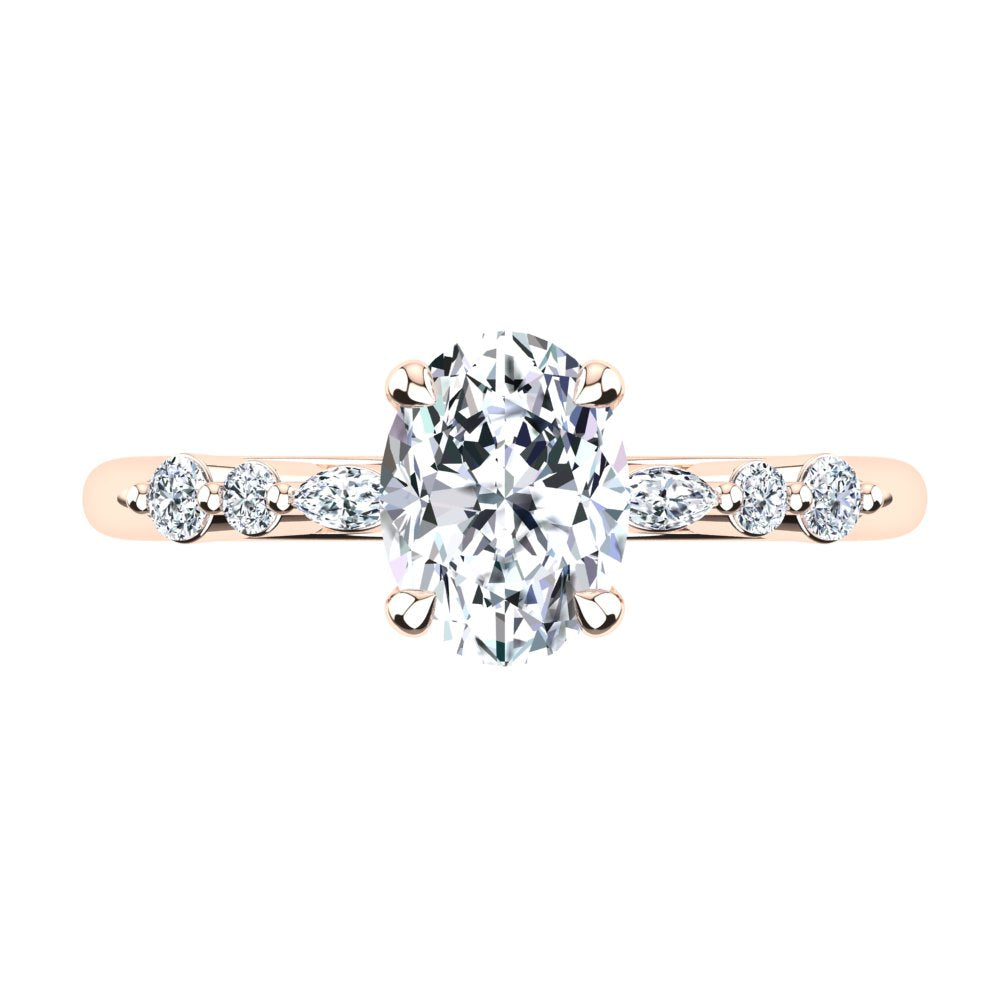 18kt Rose Gold, 4 Claw Solitaire Setting with Accent Stones