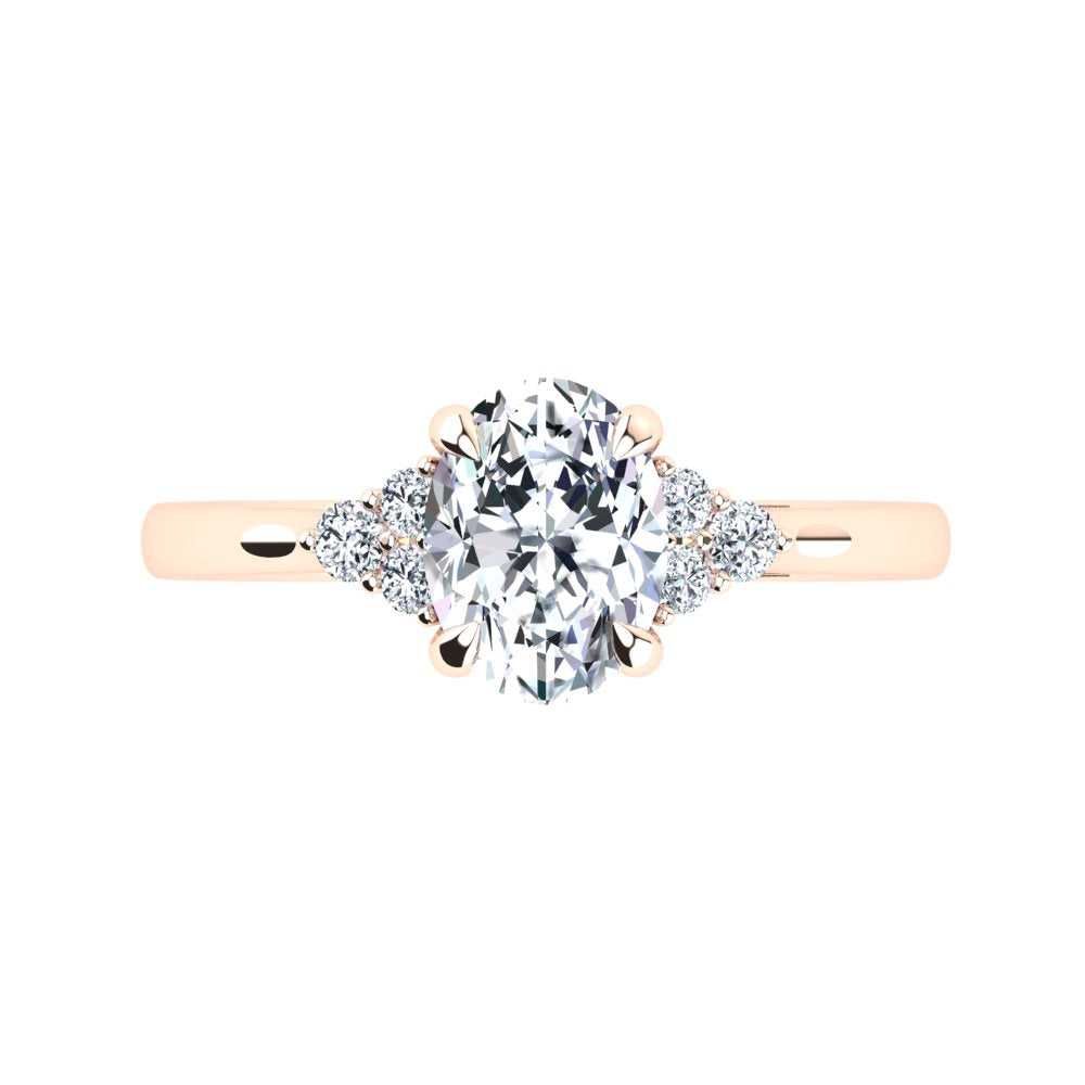 18kt Rose Gold, 4 Claw Solitaire Setting with Cluster Accent Stones