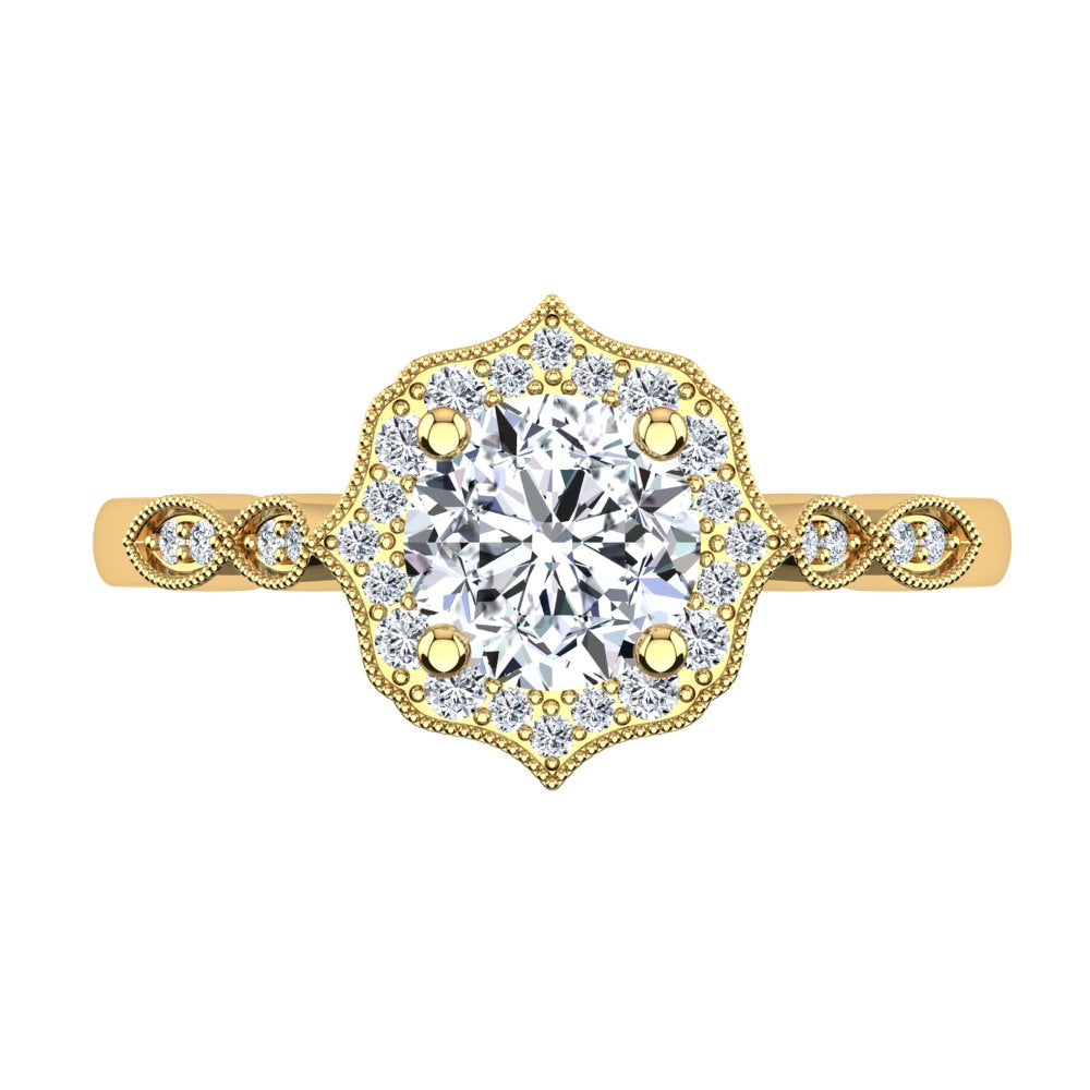 18kt Yellow Gold Vintage Solitaire Setting with Halo and Accent Stones