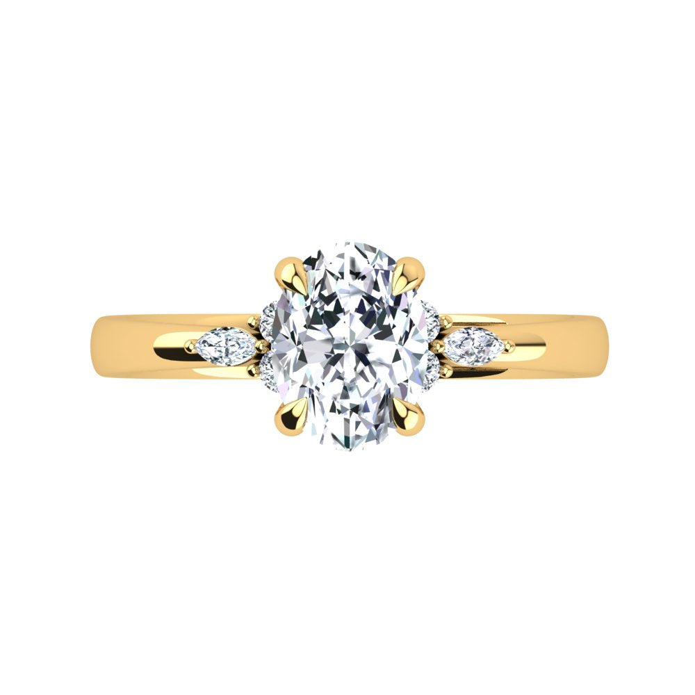 18kt Yellow Gold, 4 Claw Solitaire Setting with Cluster RBC and Marquise Accent Stones