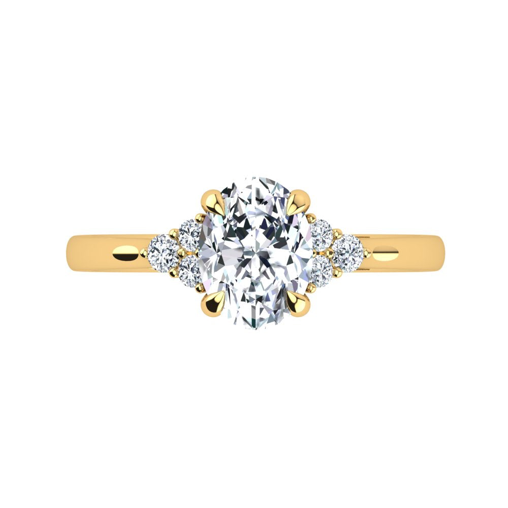 18kt Yellow Gold, 4 Claw Solitaire Setting with Cluster Accent Stones