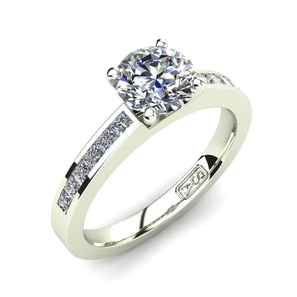 18kt White Gold, Solitaire Setting with Channel set Accent Stones