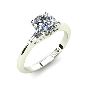 18kt White Gold, Solitaire Setting with Baguette Accent Stones
