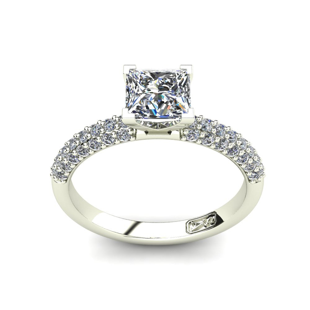 4 Claw Solitaire Setting with 3 Row Pavé Band
