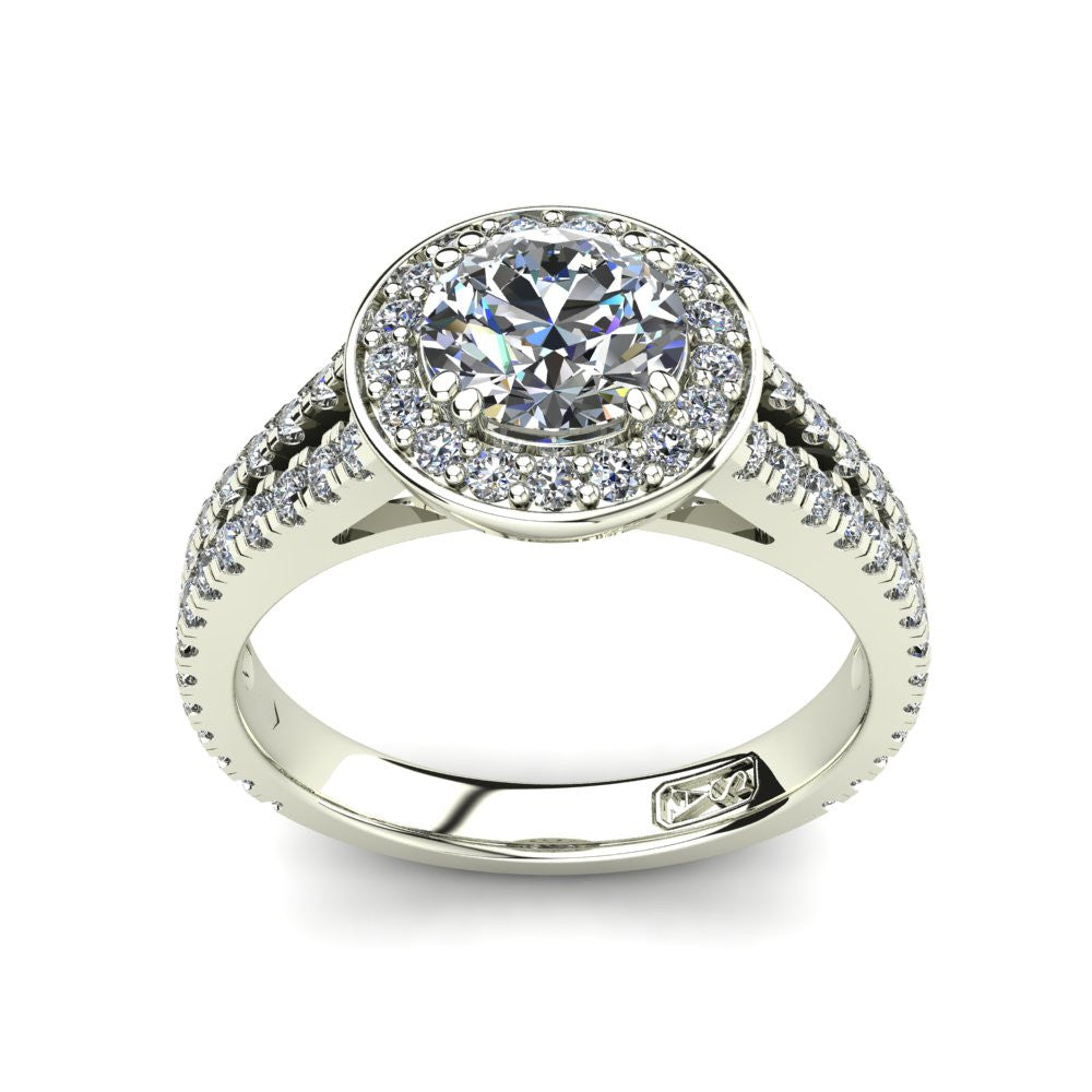 18kt White Gold, Halo Setting with Split Accent Stone Band