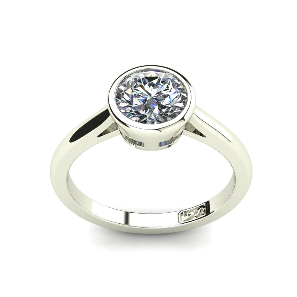 18kt White Gold, Bezel Solitaire Setting with Half Round Band