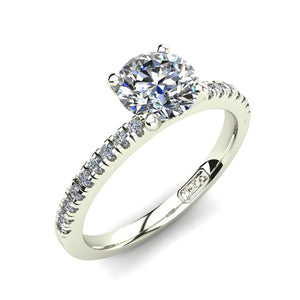 18kt White Gold, Solitaire Setting with Pavé set Accent Stones