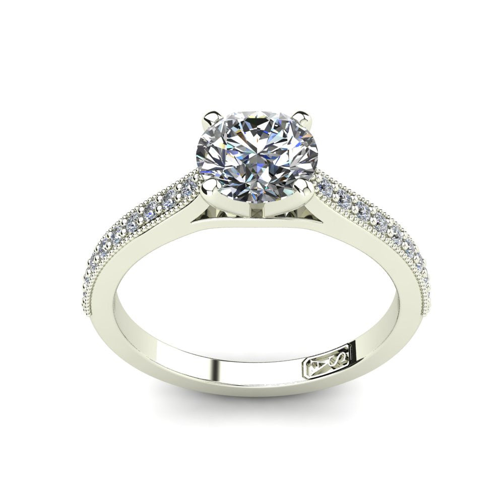 18kt White Gold, Solitaire Setting with Grain set Accent Stones
