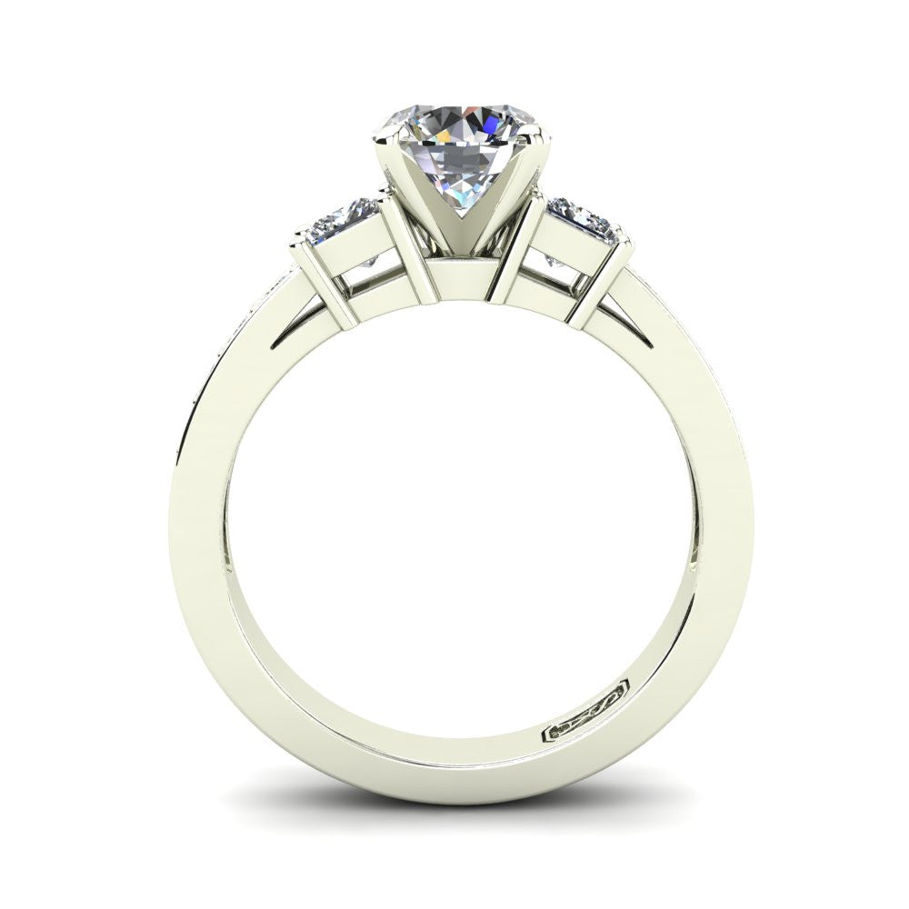 18kt White Gold, Tri-Stone Setting with Bead set Accent Stones