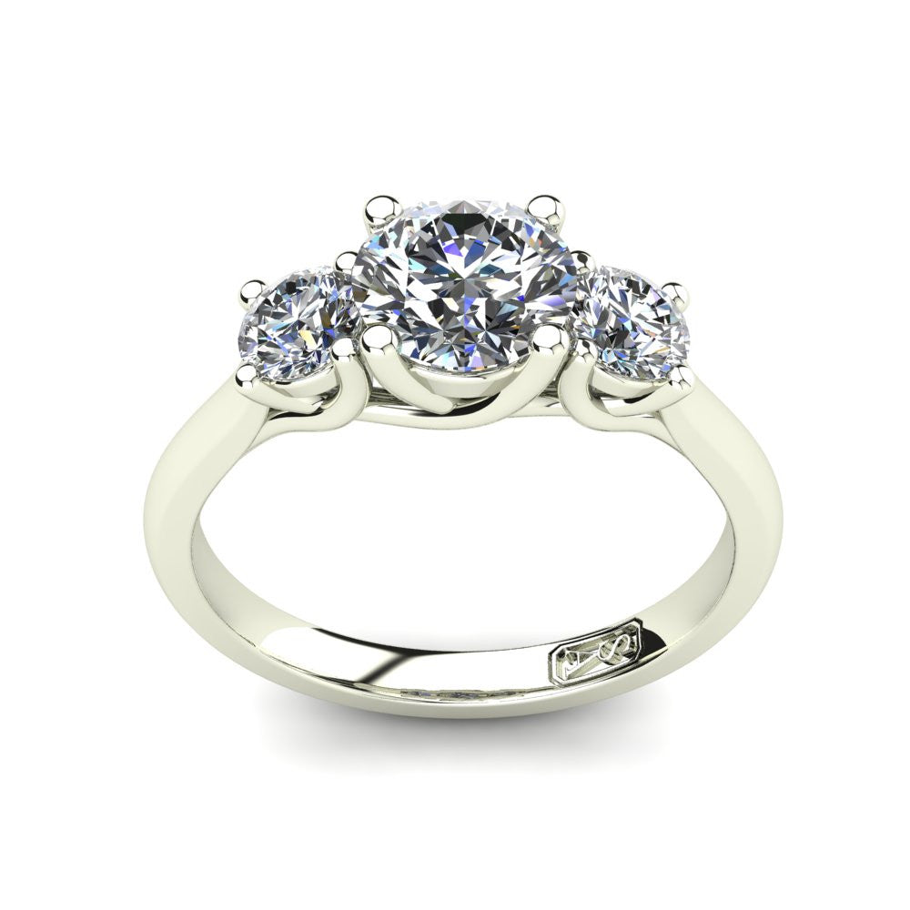18kt White Gold, Trilogy Setting with Half Round Band