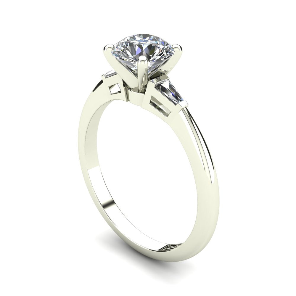 18kt White Gold, Solitaire Setting with Baguette Accent Stones