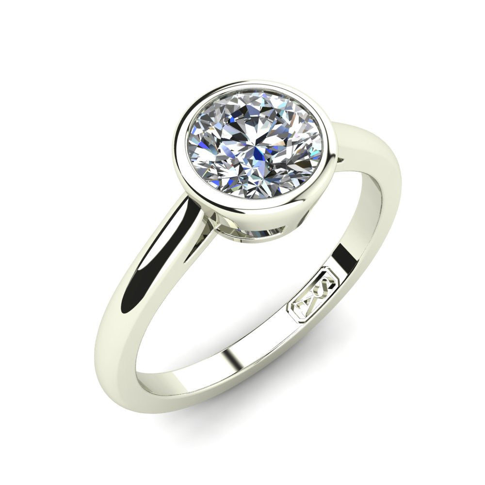 18kt White Gold, Bezel Solitaire Setting with Half Round Band