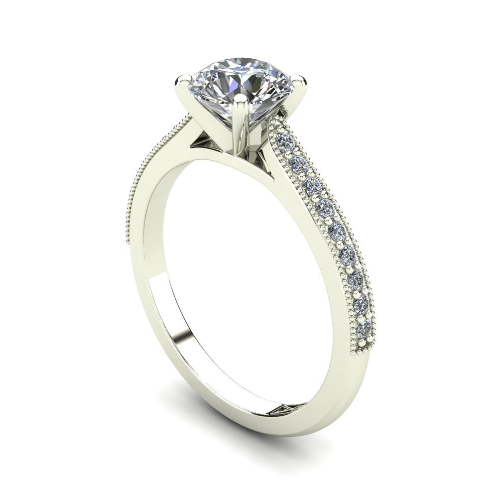 18kt White Gold, Solitaire Setting with Grain set Accent Stones