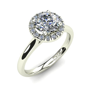 18kt White Gold, Halo Setting with Half Round Band