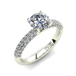 18kt White Gold, Solitaire Setting with 3 Row Pavé set Accent Stones