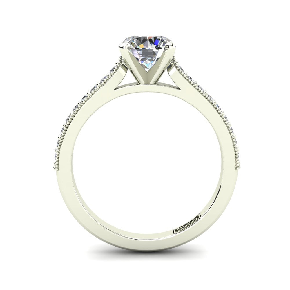 18kt White Gold, Solitaire Setting with Grain set Accent Stones