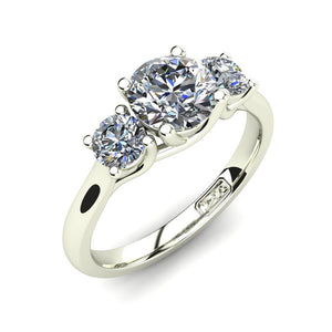 18kt White Gold, Trilogy Setting with Half Round Band