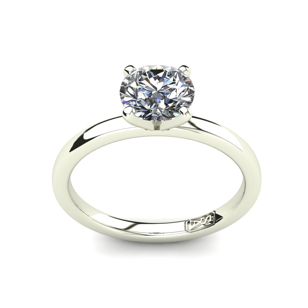 18kt White Gold, Solitaire Setting with Flat Round Band