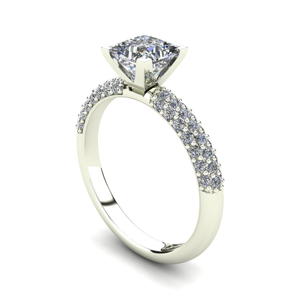 4 Claw Solitaire Setting with 3 Row Pavé Band
