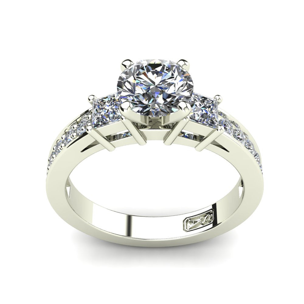 Platinum, Tri-Stone Setting with Bead set Accent Stones