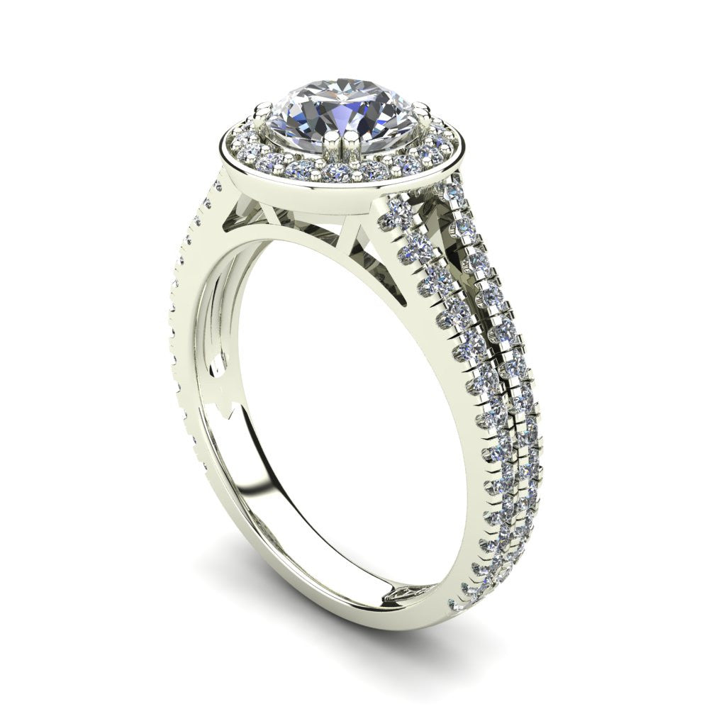 18kt White Gold, Halo Setting with Split Accent Stone Band