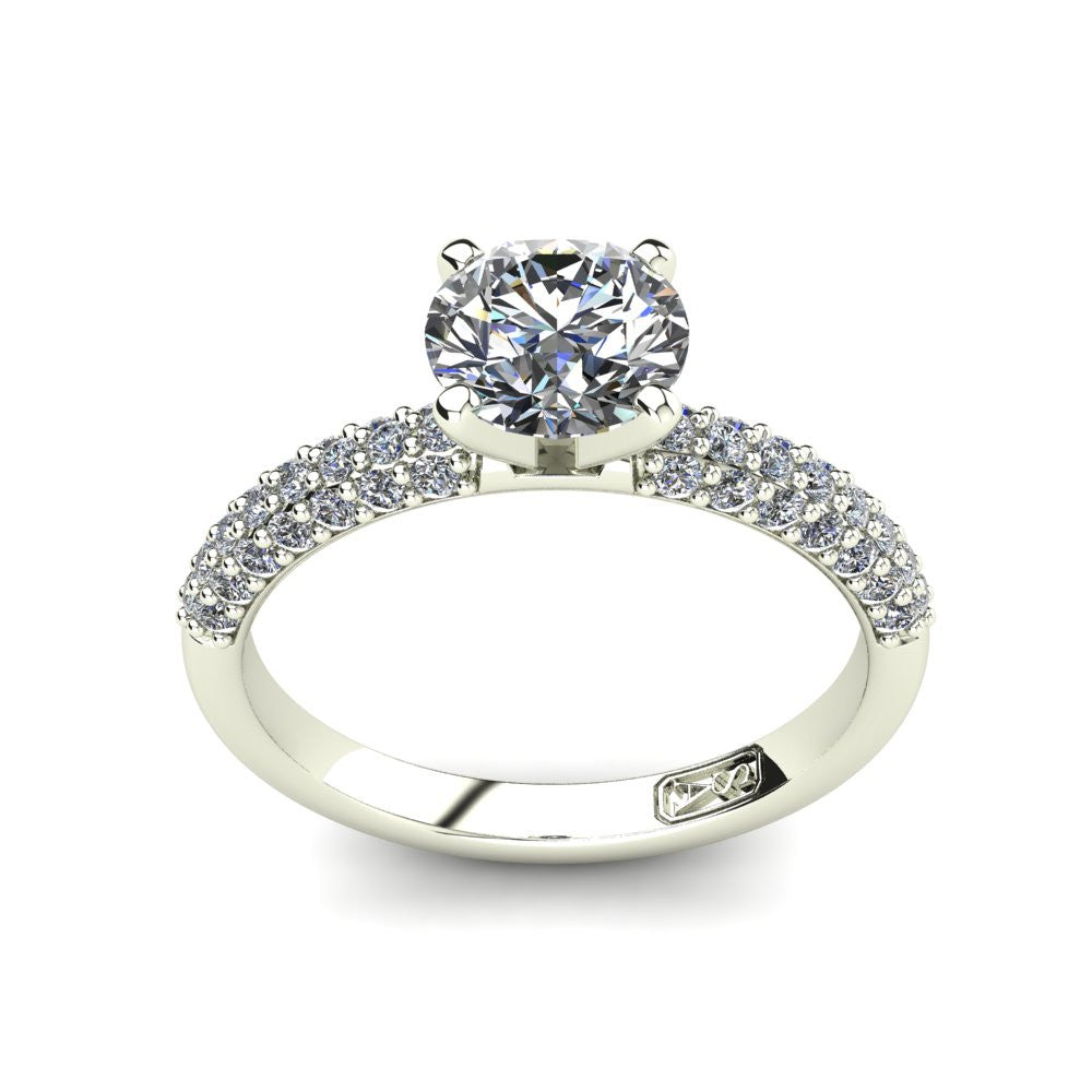 Platinum, Solitaire Setting with 3 Row Pavé set Accent Stones