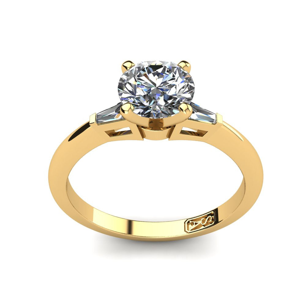 18kt Yellow Gold, Solitaire Setting with Baguette Accent Stones