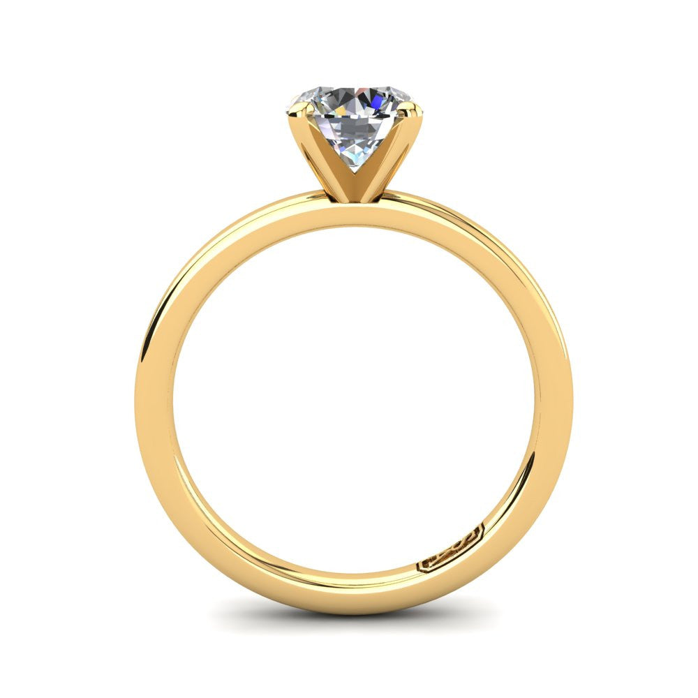 18kt Yellow Gold, Solitaire Setting with Flat Round Band