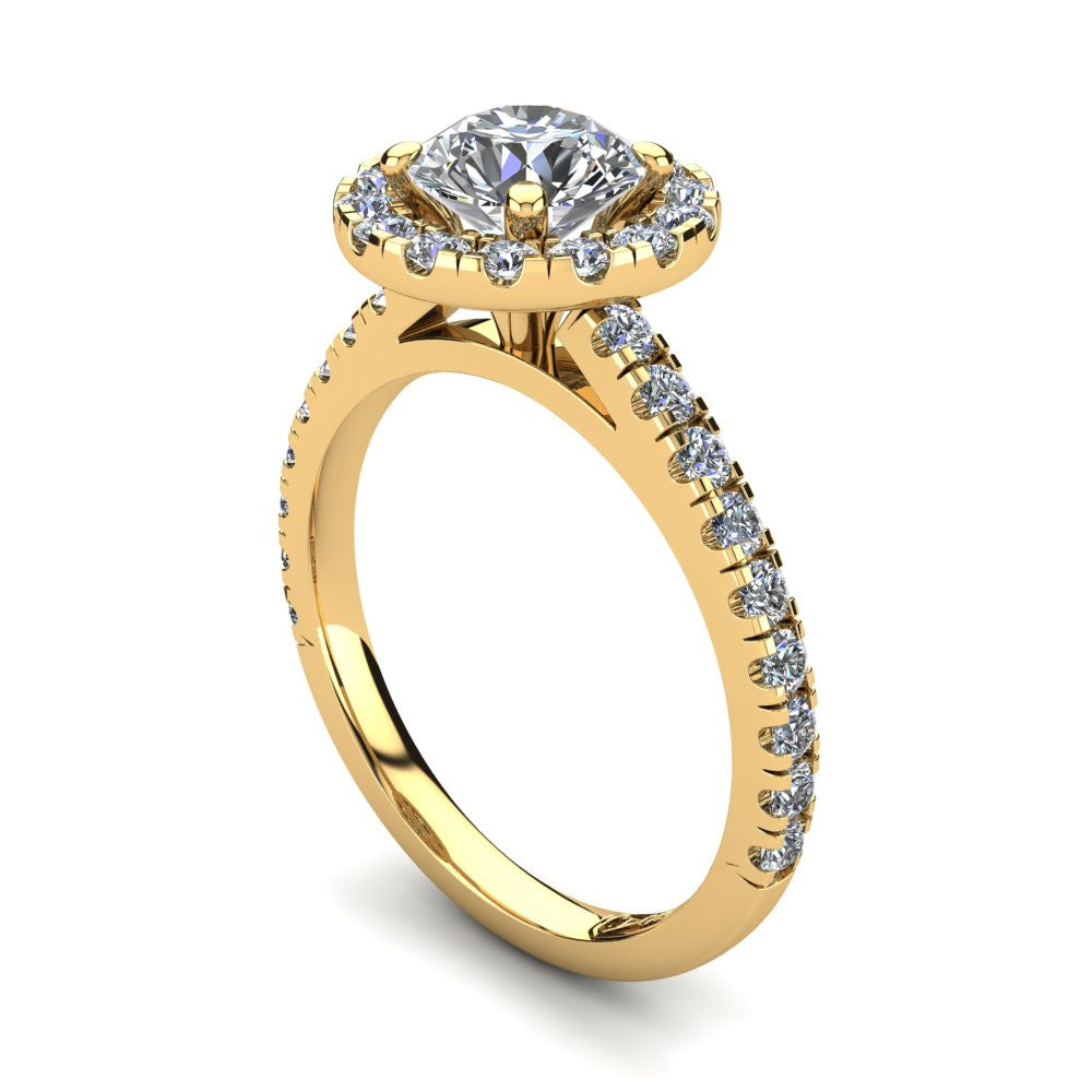 18kt Yellow Gold, Halo Setting with Claw set Accent Stones
