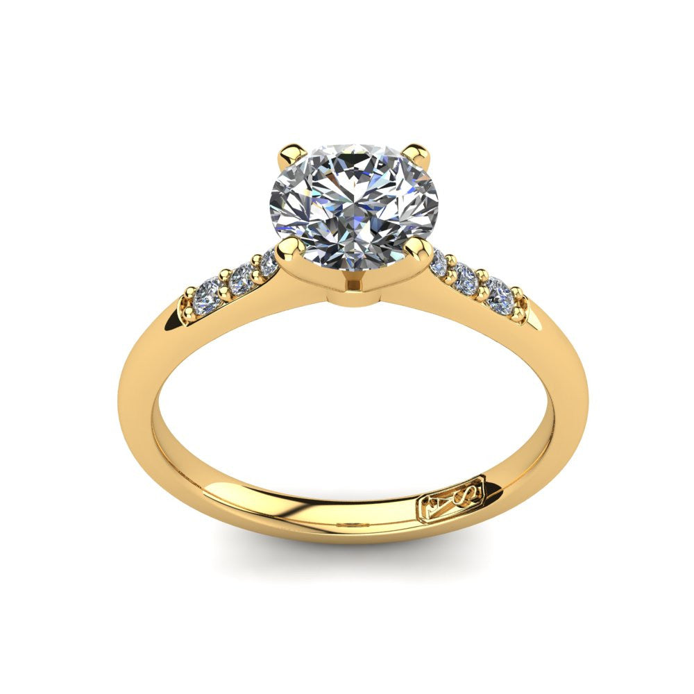 18kt Yellow Gold, Solitaire Setting with Tapered Accent Stones