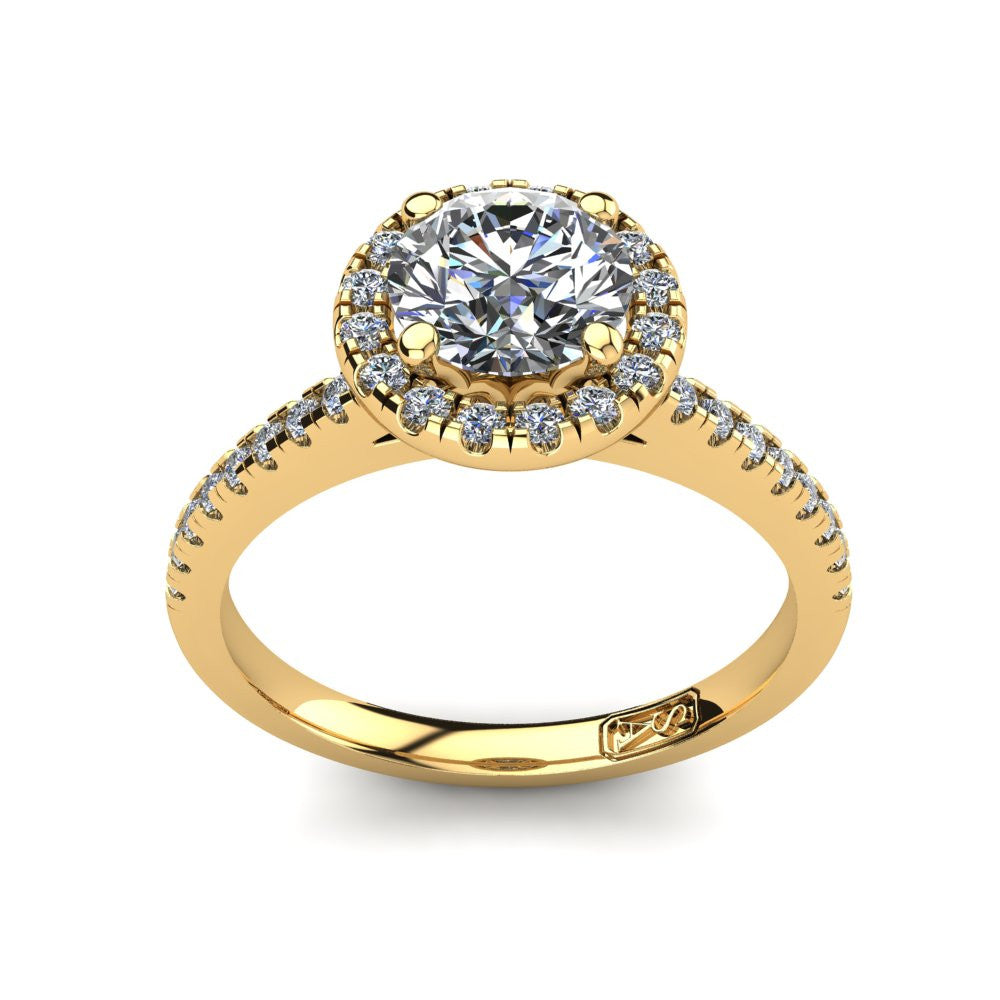 18kt Yellow Gold, Halo Setting with Pavé set Accent Stones