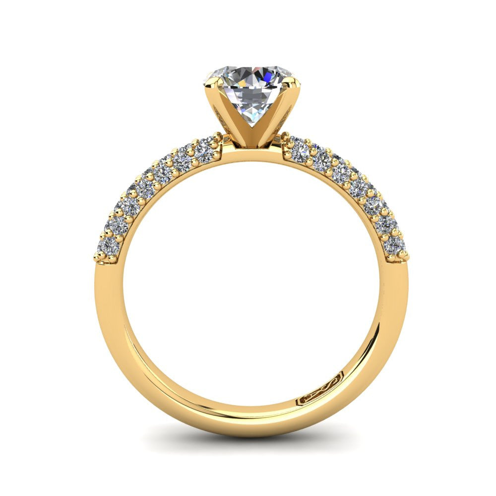 18kt Yellow Gold, Solitaire Setting with 3 Row Pavé set Accent Stones
