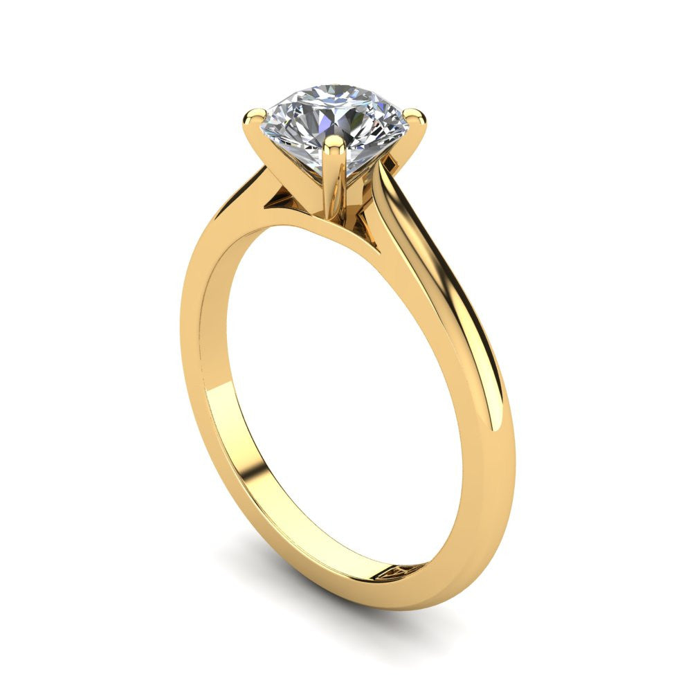 18kt Yellow Gold, Solitaire Setting with Cathedral Band