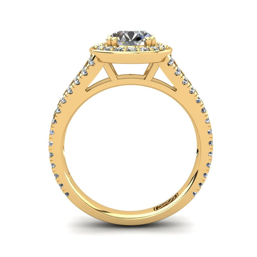 18kt Yellow Gold, Halo Setting with Split Accent Stone Band