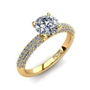 18kt Yellow Gold, Solitaire Setting with 3 Row Pavé set Accent Stones