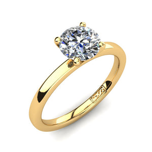 18kt Yellow Gold, Solitaire Setting with Flat Round Band