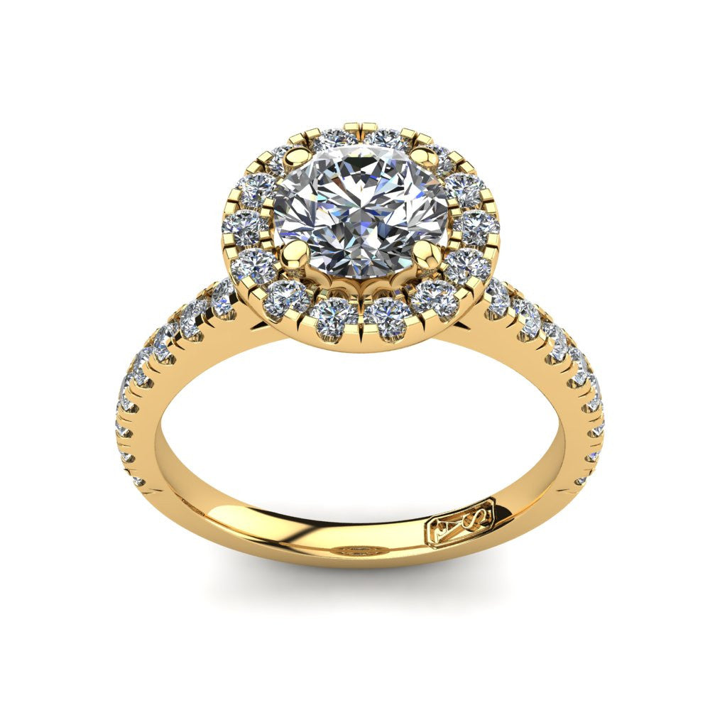 18kt Yellow Gold, Halo Setting with Claw set Accent Stones