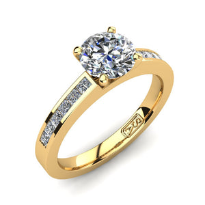 18kt Yellow Gold, Solitaire Setting with Channel set Accent Stones