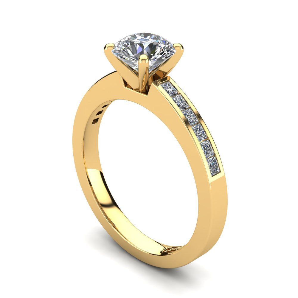 18kt Yellow Gold, Solitaire Setting with Channel set Accent Stones