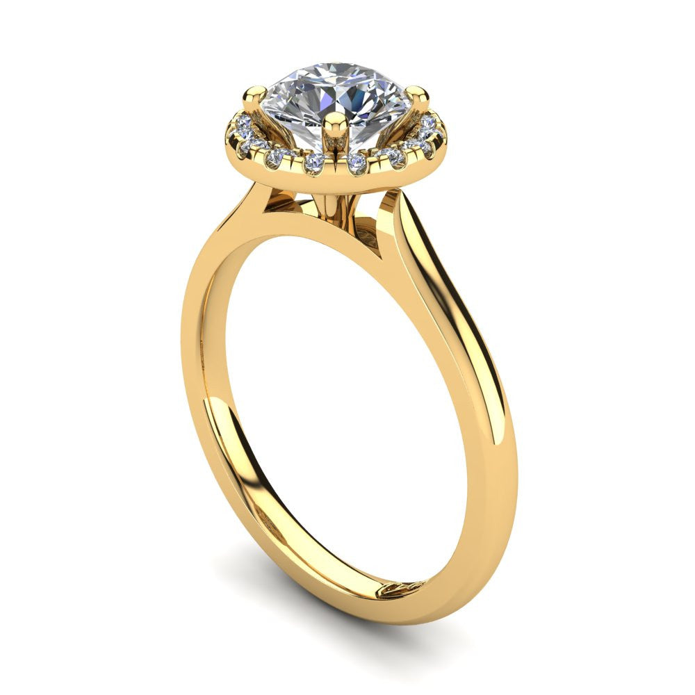 18kt Yellow Gold, Halo Setting with Half Round Band